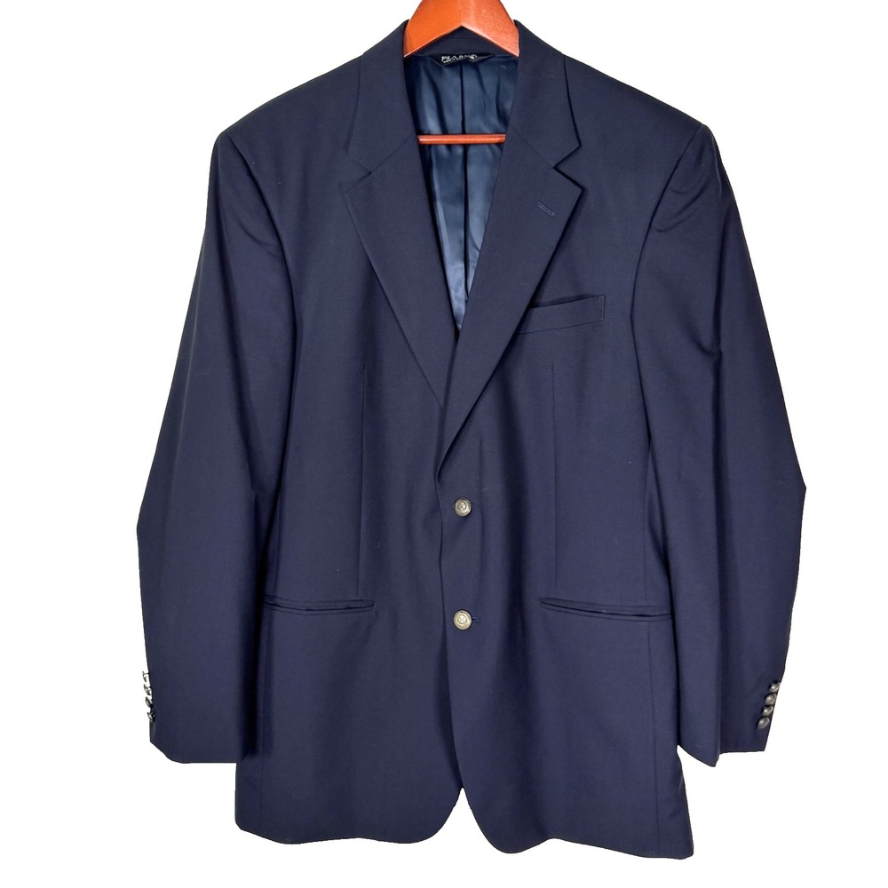 Jos A Banks Suit Coat Suit Jacket Blue 43 Long 100% Wool Blazer Business